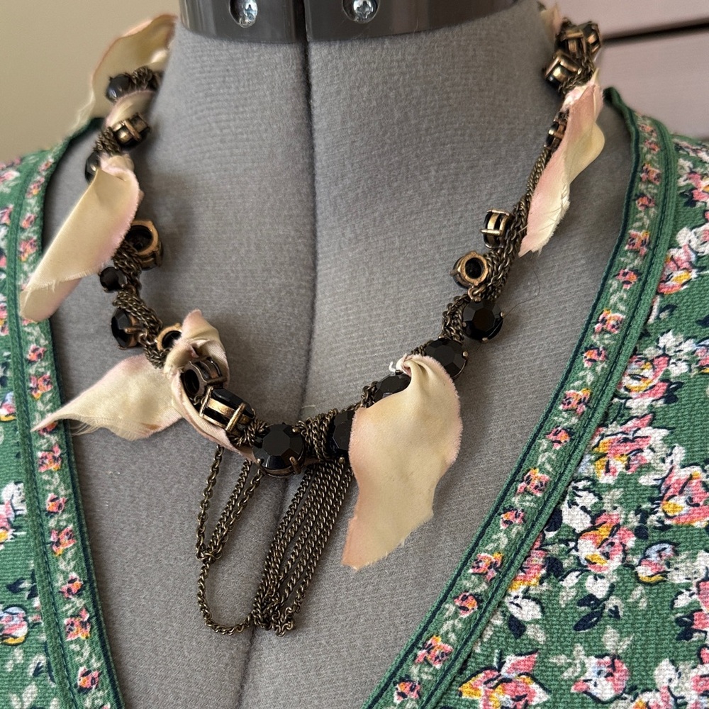 🌞 VINTAGE J.Crew statement ribbon twist antique necklace belt hair